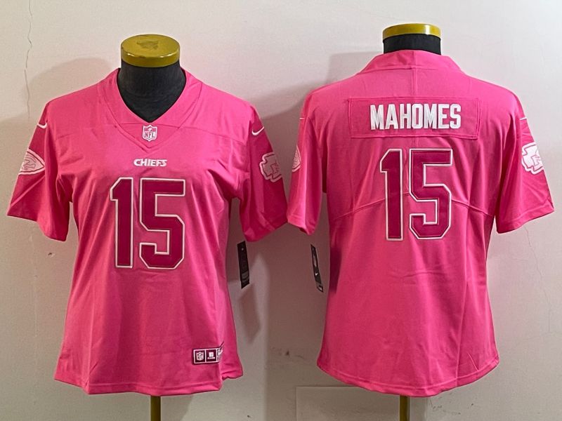 Youth Kansas City Chiefs #15 Mahomes Pink 2025 Nike Vapor Limited NFL Jersey style 1